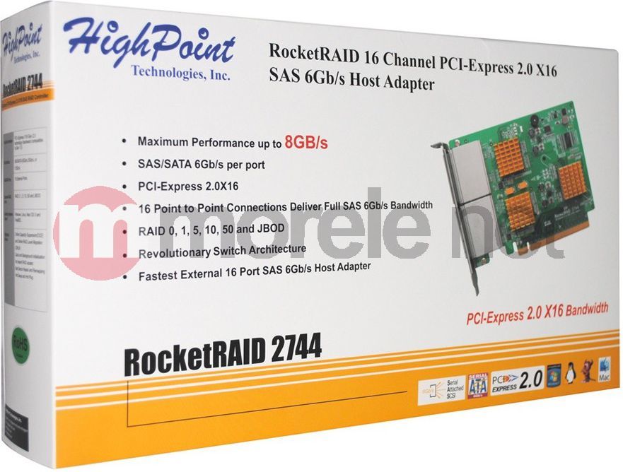 Kartë kontrolluese RAID HighPoint RocketRAID 2744, 16 porta SAS 6Gb/s, PCI-Express 2.0 x16, e gjelbër