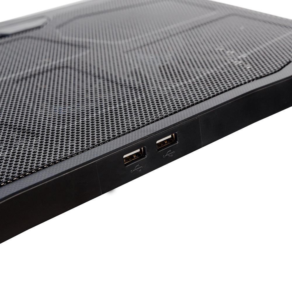 Ftohës për laptop Spacer, 17", 4 ventilatorë LED blu, i zi