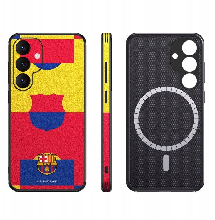 Mbajtëse telefoni OCPC FCB Magnetic MF për Samsung Galaxy S25 Plus, me magnet, me këmbë mbështetëse, e kuqe e verdhë