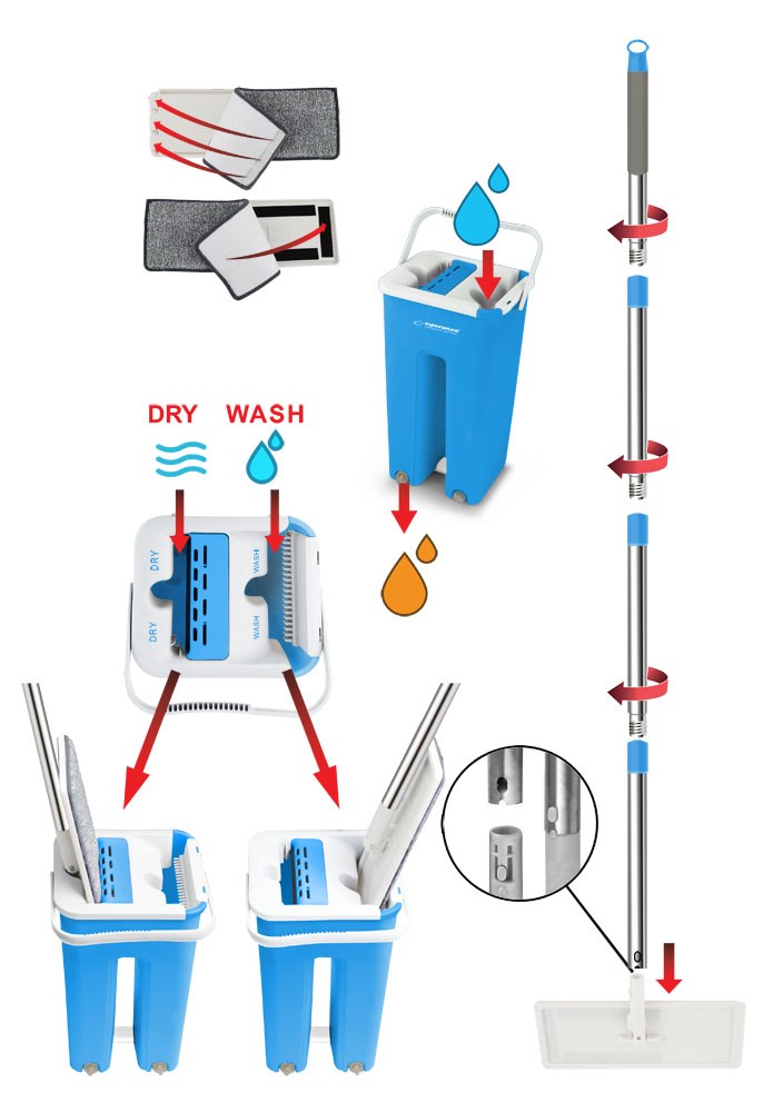 Set mop rrotullues Esperanza Rotary Mop Perfect Clean, me kovë, inoks