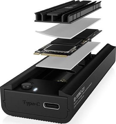 Stacion dokimi Icy Box IB-180MC-C31, M.2 NVMe dhe SATA, USB 3.2 Gen2 Type C, alumin, i zi