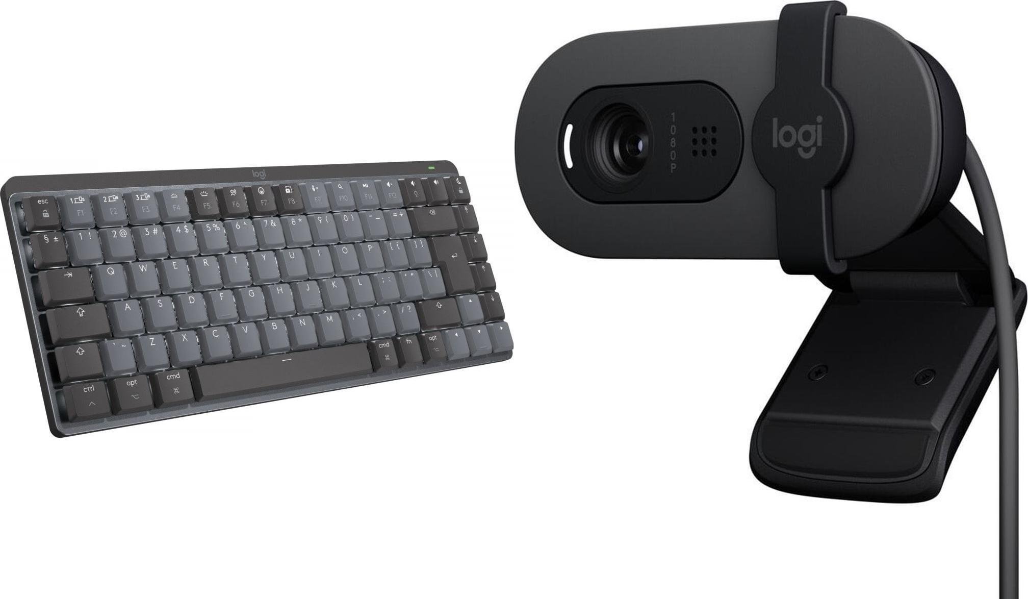 Set tastierë dhe kamerë Logitech MX Mechanical Mini for Mac + Brio 100, Bluetooth, Full HD 1080p, gri