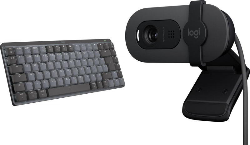 Set tastierë dhe kamerë Logitech MX Mechanical Mini for Mac + Brio 100, Bluetooth, Full HD 1080p, gri