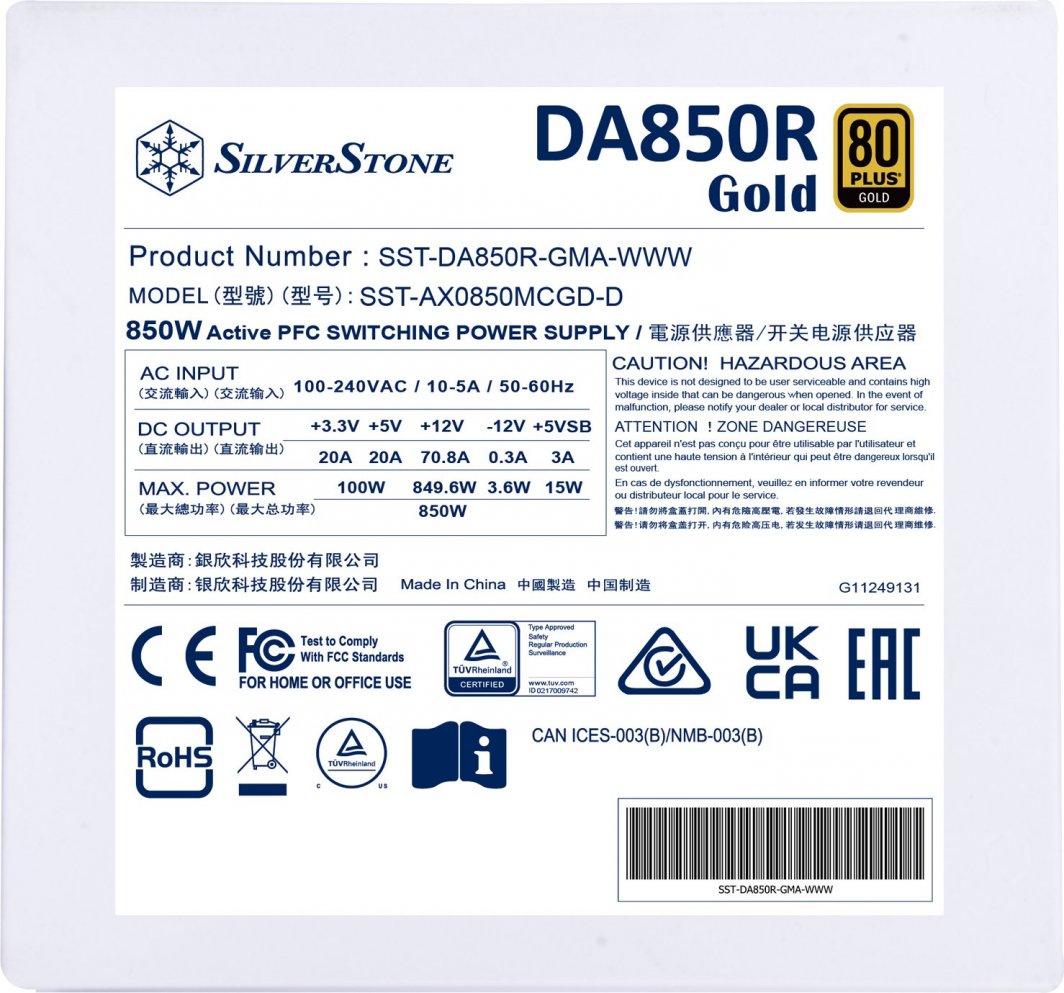 Burim energjie SilverStone DA850R Gold SST-DA850R-GMA-WWW ATX 3.0, 850W