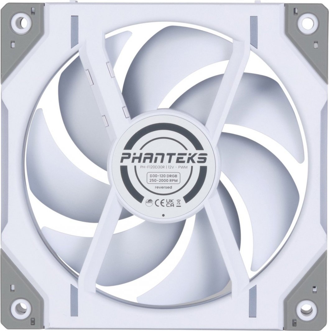 Ventilator PC Phanteks D30 120mm D RGB Reverse, set 3 copë, i bardhë