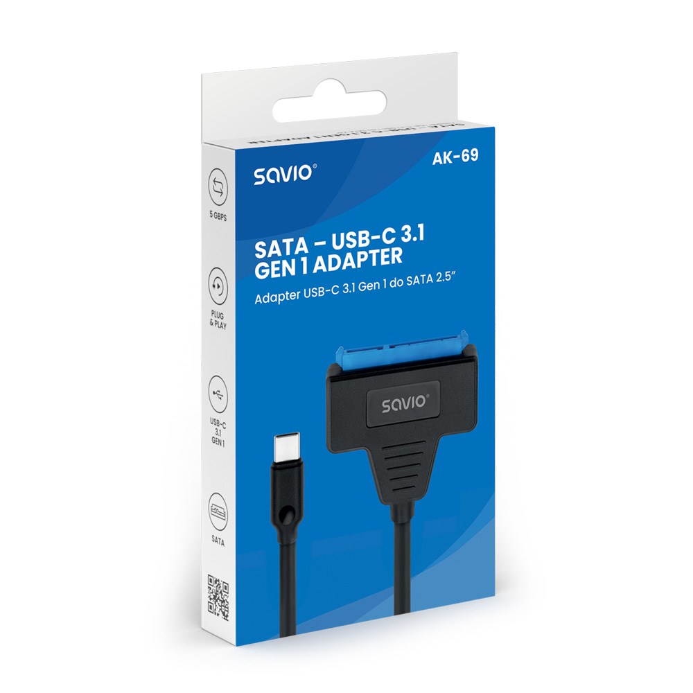 Kuti adapteri për disk 2.5" Savio AK-69, USB C 3.1 Gen 1, i zi