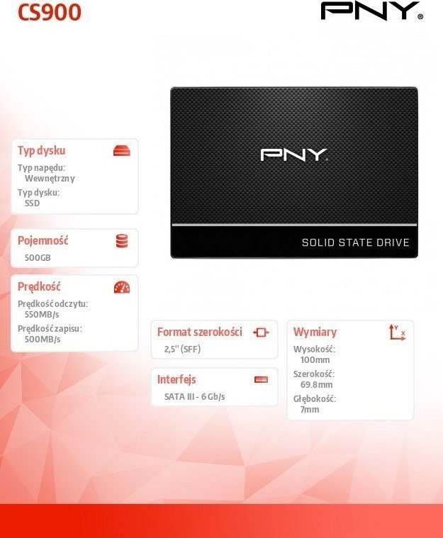Disk SSD PNY CS900, 500GB, 2.5" SATA III