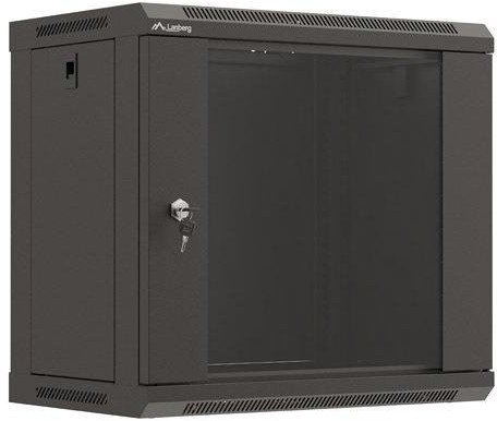 Kabinet rrjeti Lanberg 19" 9U, i varur në mur, derë e xhamtë, i zi