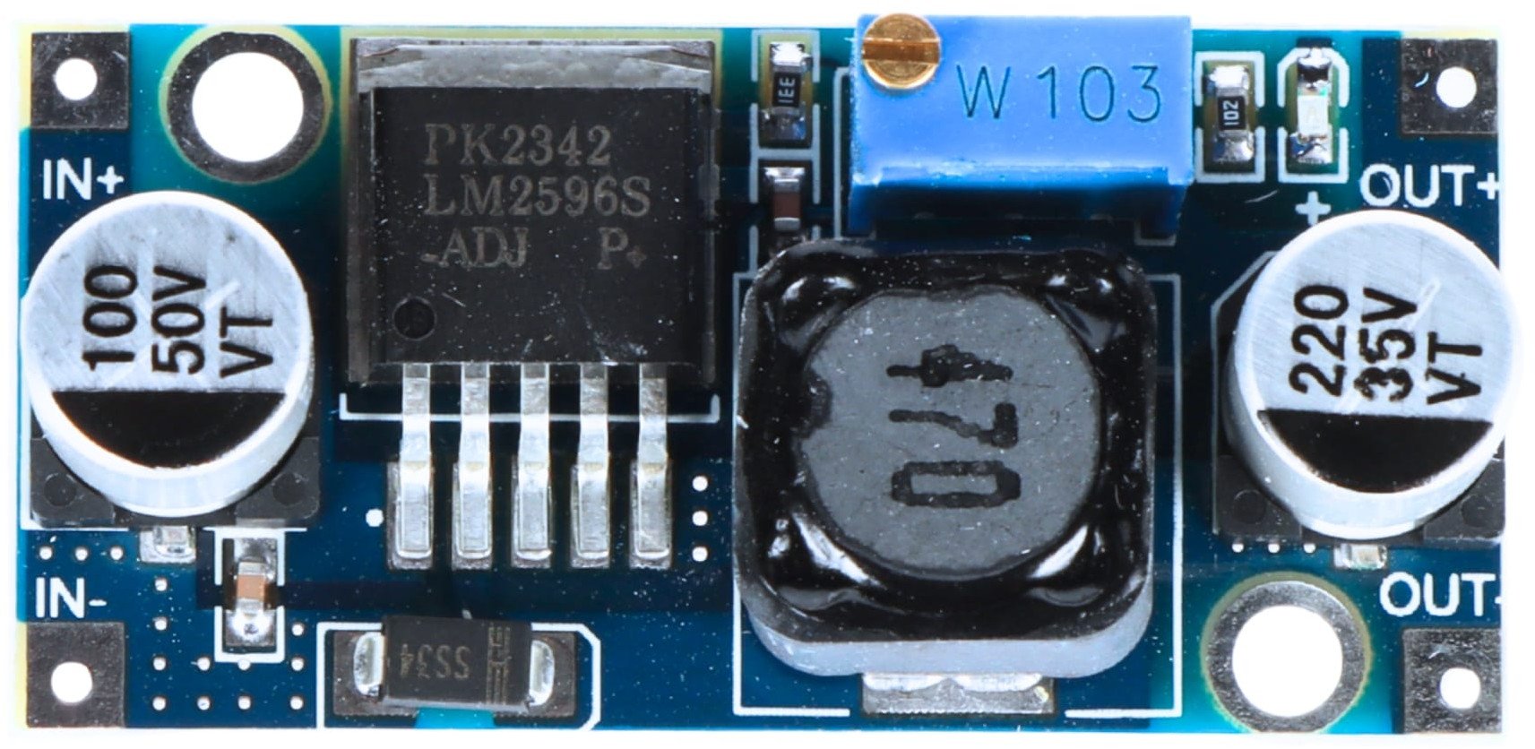 Modul konvertues DC DC PZD LM2596 V4, 3 40V hyrje, 1.5 35V dalje, 3A, blu