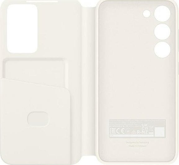 Këllëf me kapak Samsung Smart View Wallet EF-ZS916CU për Galaxy S23 Plus, xhep për karta, krem