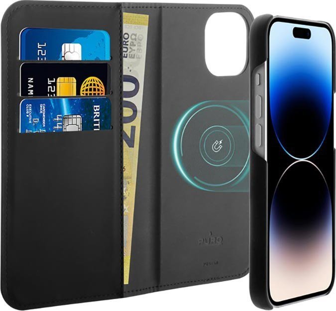 Këllëf portofol Puro Wallet Detachable MagSafe, për iPhone 14 Plus, 2 në 1, i zi