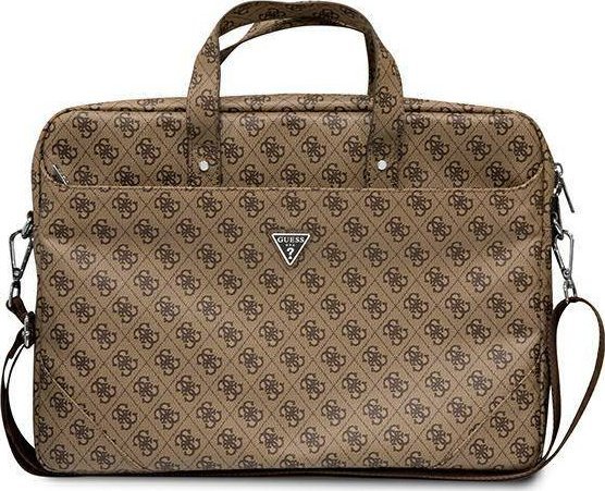Çantë laptopi Guess Saffiano 4G Triangle Logo, 16", lëkurë ekologjike, kafe