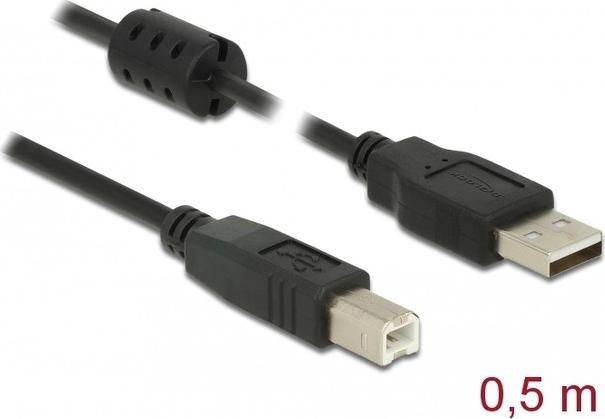 Kabllo USB Delock 84894, USB A në USB B, 0.5 m, e zezë