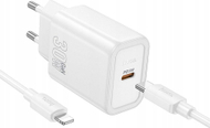 Karikues rrjeti Hoco N62, 30W PD QC 3.0, USB-C me kabllo USB-C në Lightning 1m, i bardhë