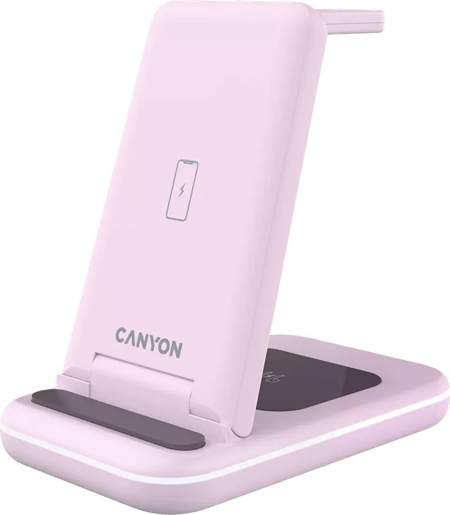 Stacion karikimi Canyon WS-304, karikues wireless 3 në 1, karikim i shpejtë, rozë