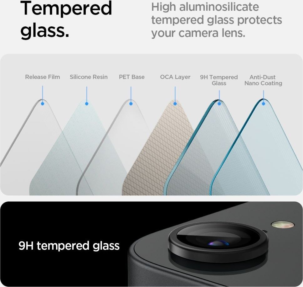 Mbrojtësja e kamerës Spigen Optik Pro Glas.tR EZ Fit, iPhone 16e, 2 copë, e zezë