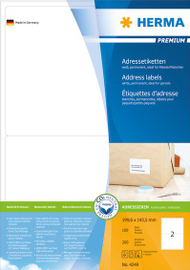 Etiketa adrese HERMA Premium A4 199.6x143.5 mm, letër e bardhë mat, 200 copë