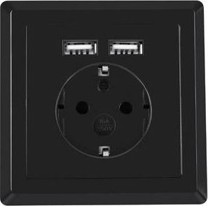 Prizë murale Lanberg, 230V, 1x AC + 2x USB 2.1A, e zezë