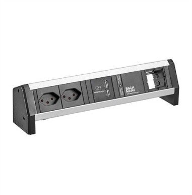 Shirit elektrik Bachmann DESK 902.0218, 2x prizë T13, 1x USB, 1m, metalik