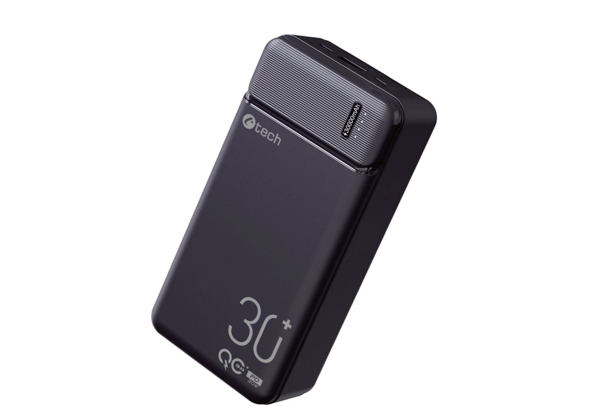 Power Bank C-tech PBPD-30, 30000mAh, QC/PD 3.0, e zezë