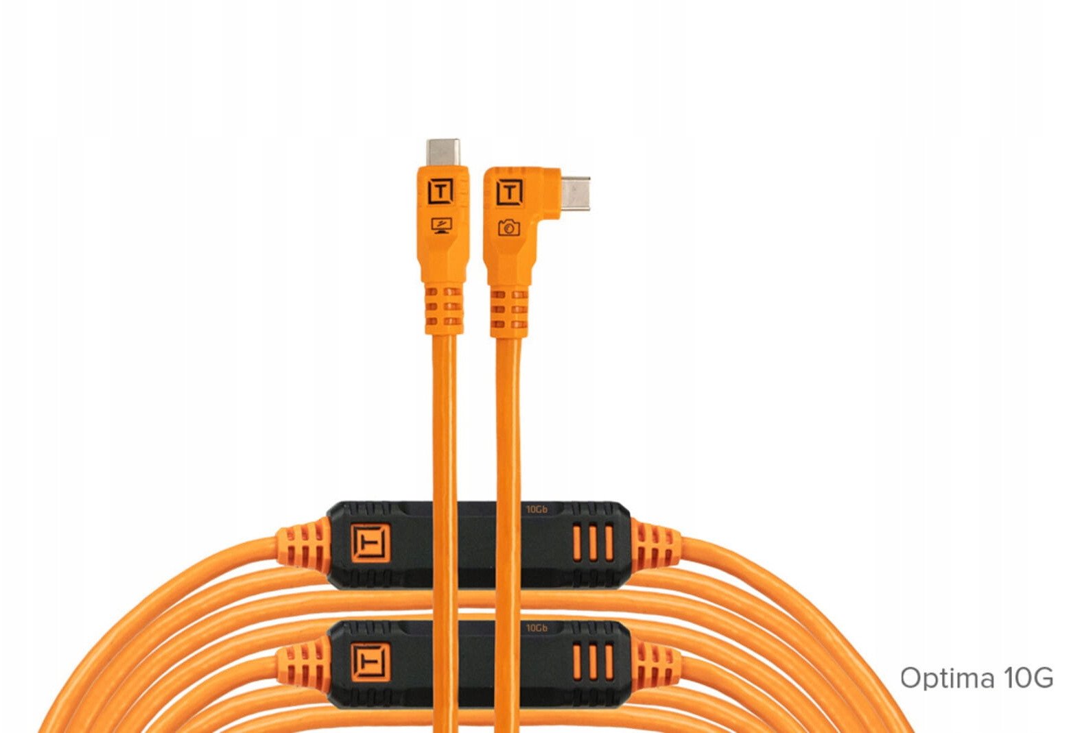 Kabllo USB C Tether Tools TetherPro Optima 10G, 9.4m, Straight to Right, portokalli
