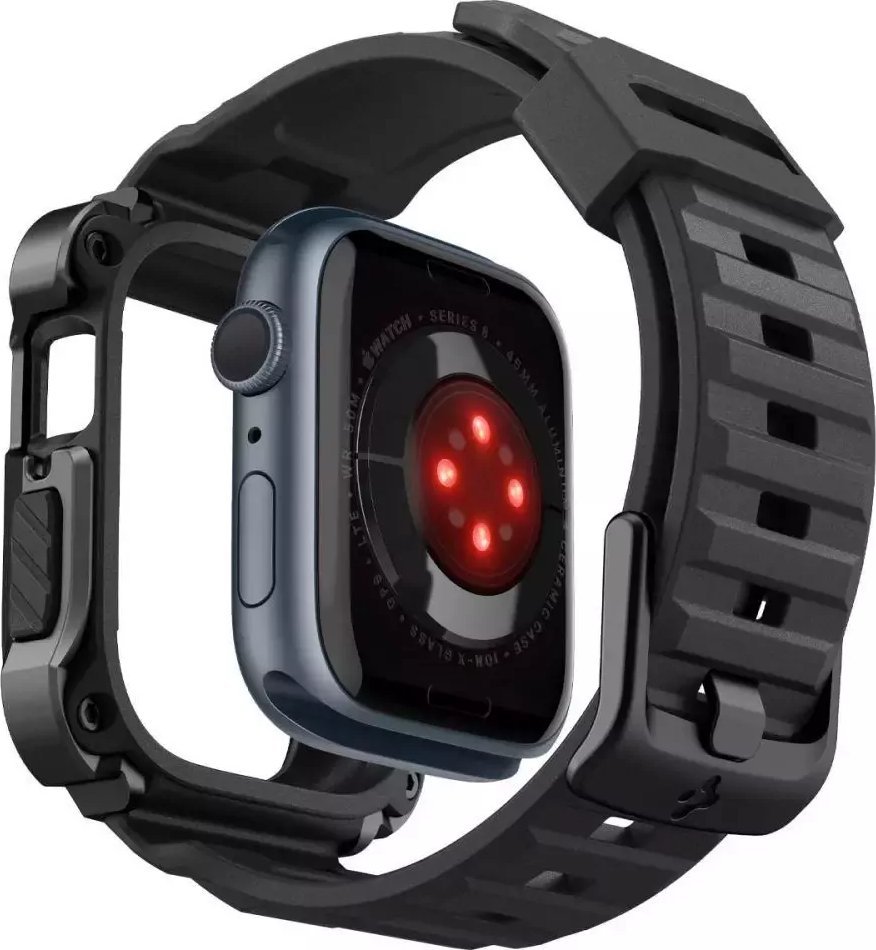 Rrip mbrojtës Spigen Tough Armor Pro për Apple Watch 7 8 45mm, metal, i zi