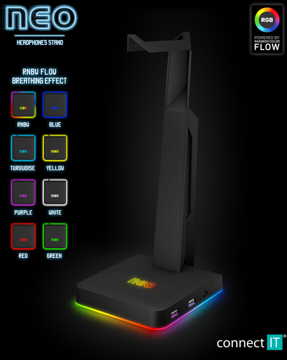 Mbajtëse për kufje CONNECT IT NEO Stand-It, RGB, e zezë