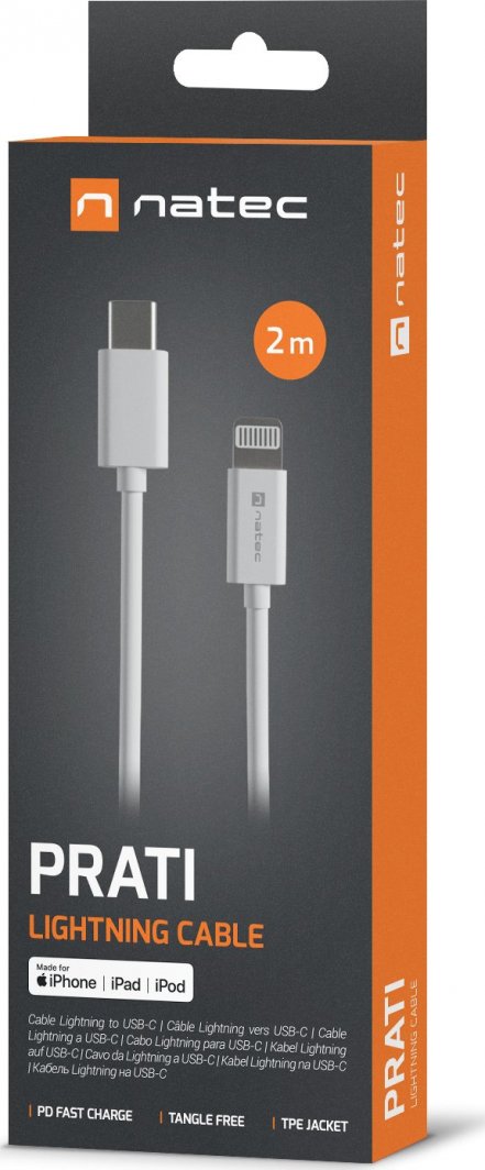Kabllo USB Natec NKA-2151, USB-C në Lightning, 2 m, e bardhë
