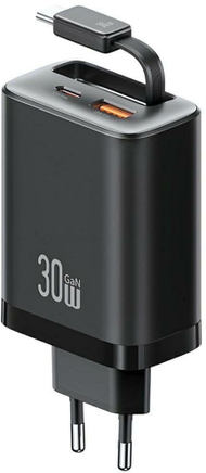 Karikues USB Usams CC296 Xiang Series, 30W, kabllo Type C e tërheqshme, i zi