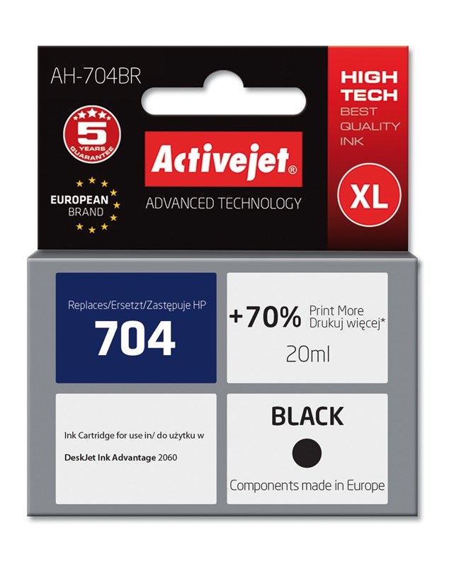 Ngjyrë për printer Activejet AH-704BR (zëvendësim për HP 704 CN692AE), 20 ml, e zezë