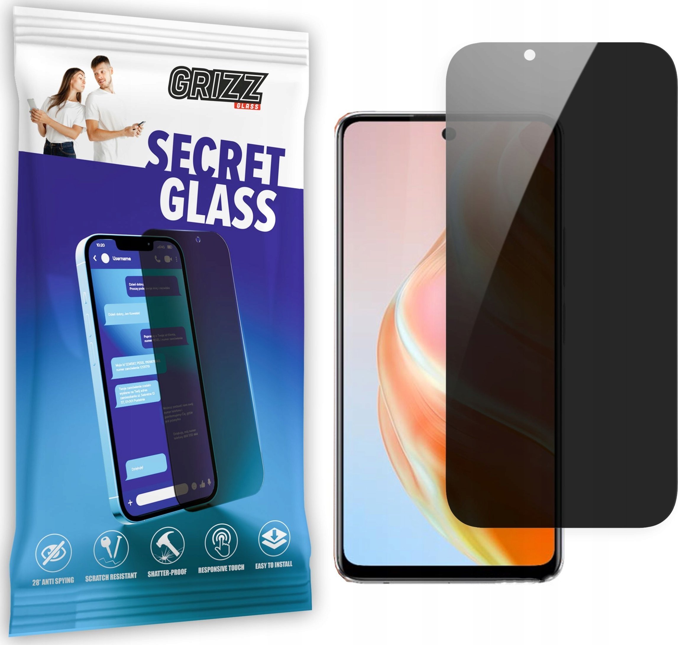 Mbrojtëse ekrani GrizzGlass Matte SecretGlass për Infinix Zero 5G, efekt privatësie, xham qeramik, transparente