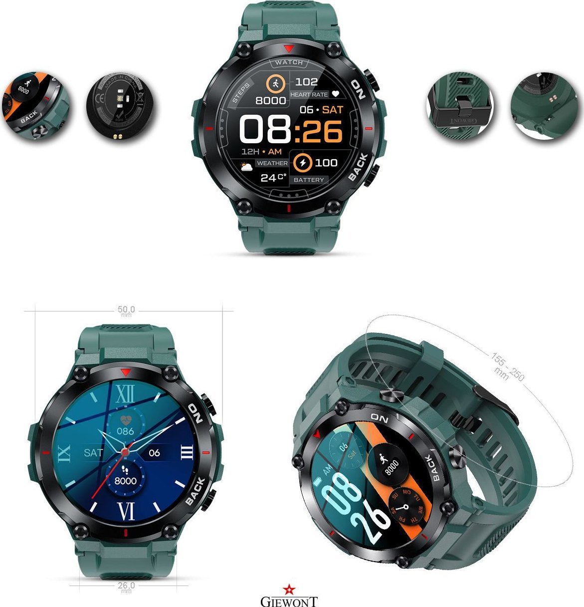 Smartwatch Giewont GW460-2, GPS, jeshile