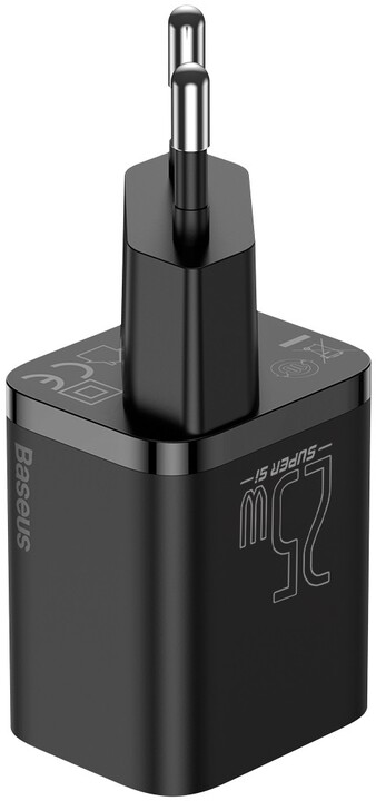 Karikues Baseus Super Si Quick 1C, USB-C, 25W, i zi + kabllo USB-C - USB-C, 3A, 1M, e zezë