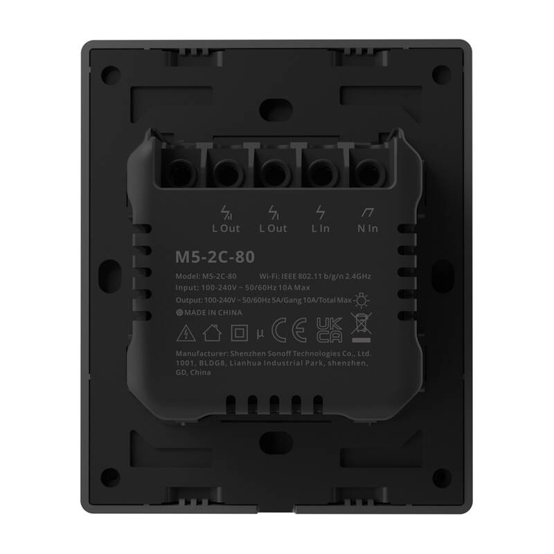 Çelës inteligjent muri Sonoff M5-2C-80, 2 kanale, WiFi, gri e errët