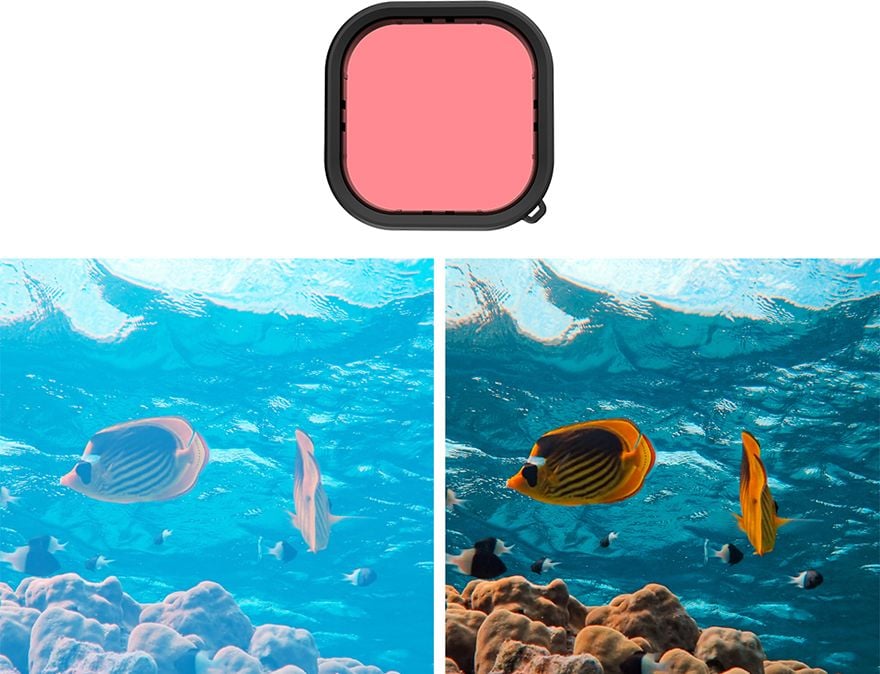 Сет нуркачки филтри Telesin за GoPro Hero 9 Black, 3 во 1, црвен розев виолетов