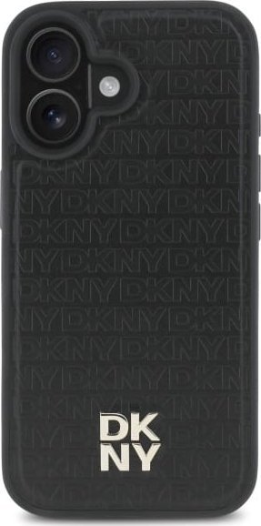 Futrollë telefoni DKNY Leather Repeat Pattern Case, MagSafe për iPhone 16, e zezë