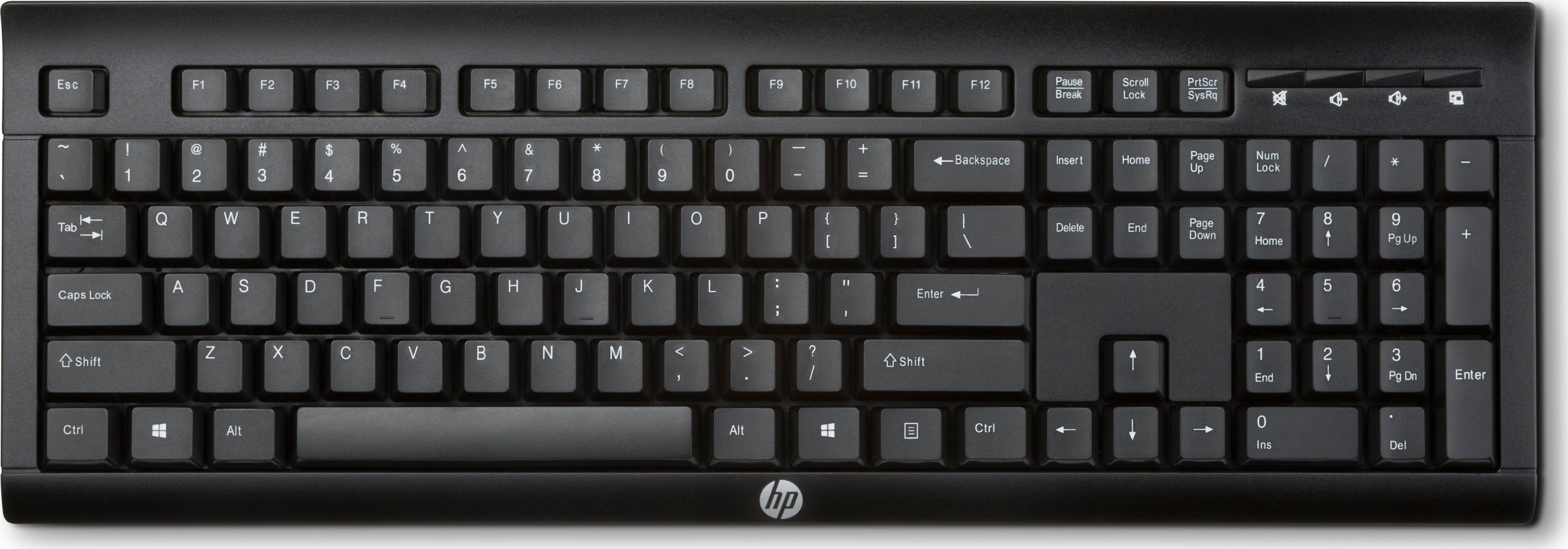 Tastierë pa tel HP K2500, layout i plotë, marrës USB, e zezë