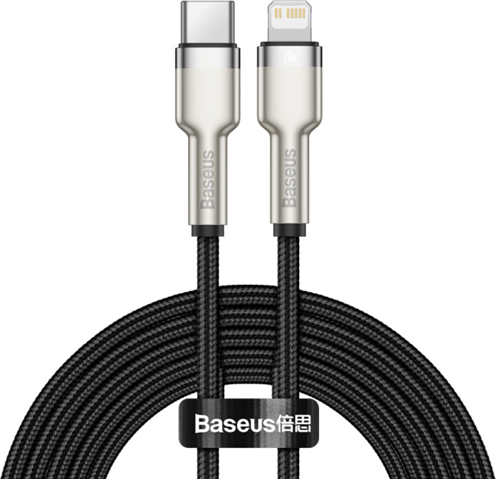 BASEUS кабел Cafule Series, USB-C - Lightning, M/M, полнење, податоци, 20W, 2m, црна