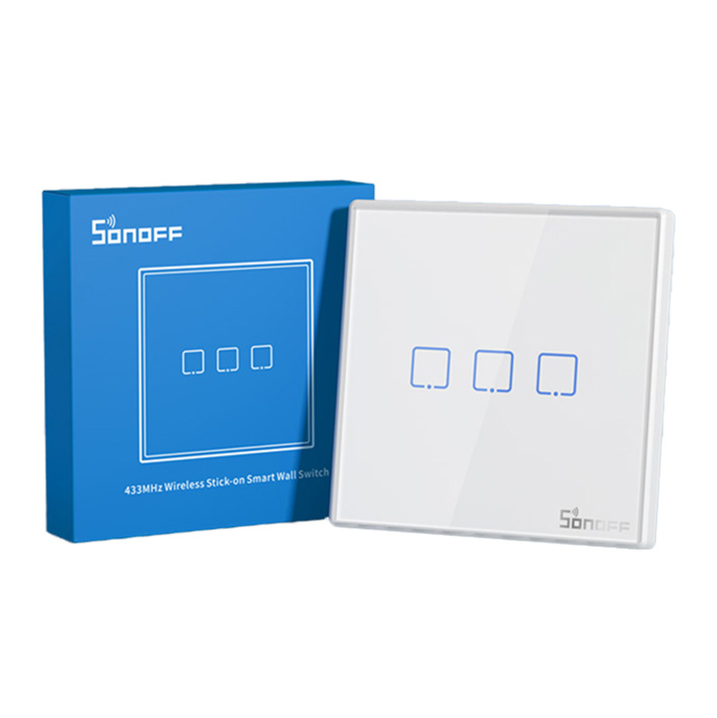 Çelës inteligjent muri Sonoff T2EU3C RF, 3 kanale, 433MHz, i bardhë