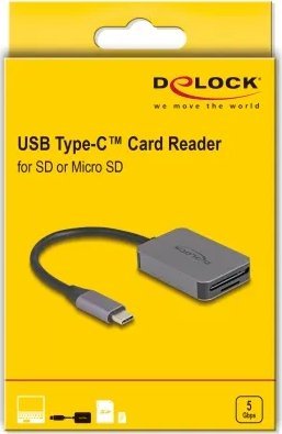 Lexues kartelash DeLOCK USB Type C, SD dhe microSD, alumini, gri
