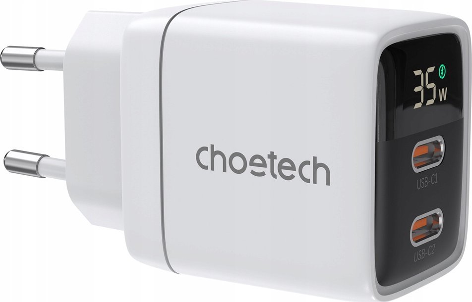 Karikues mural ChoeTech PD35W Dual Type C GaN, 35W, 2x USB C, i bardhë