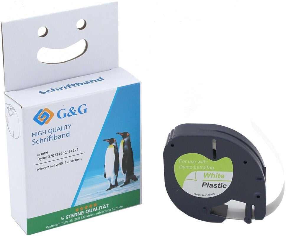 Shirit etiketimi G&amp;G, 12mm, 4m, tekst i zi në sfond të bardhë