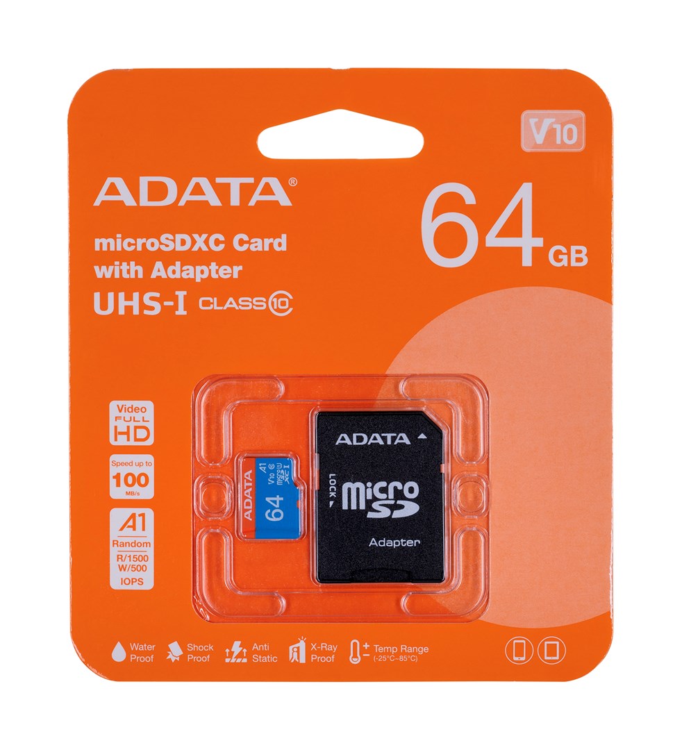 Kartë e memories ADATA , MicroSDHC, 64 GB, Class 10 + përshtatës SD