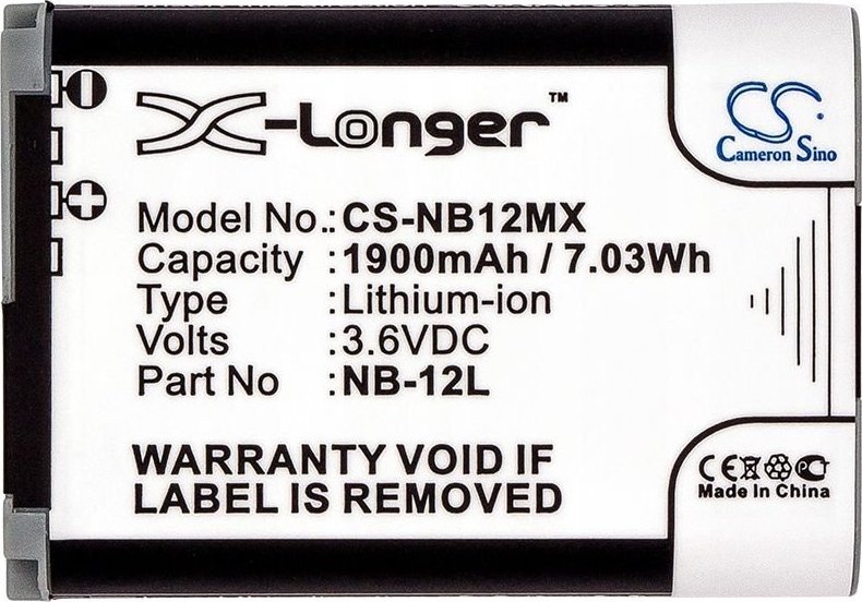 Bateri për kamera Cameron Sino CS-NB12MX, 1900mAh, Li-ion, gri