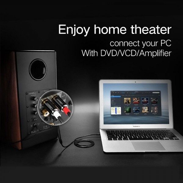 Kabllo audio Ugreen UGR318, Jack 3.5mm në 2x RCA, 1.5m, e zezë 3