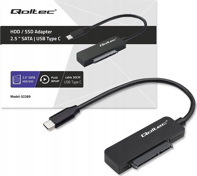 Adapter kabllo Qoltec SATA në USB C, për SSD HDD 2.5", 5 Gb/s, 2TB, i zi