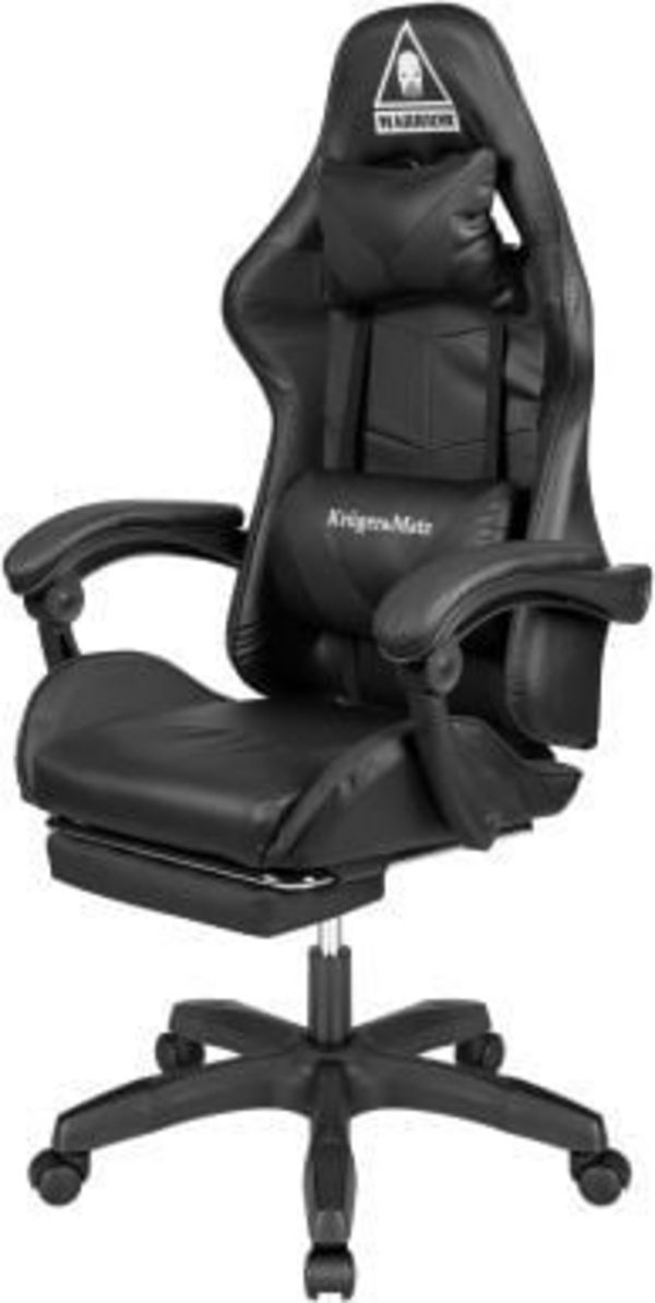 Karrige gaming Kruger&Matz GX-150, me mbështetëse këmbësh, lëkurë eco, e zezë