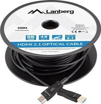Kabllo HDMI Lanberg CA-HDMI-30FB-1000-BK, 100m, HDMI 2.1, e zezë