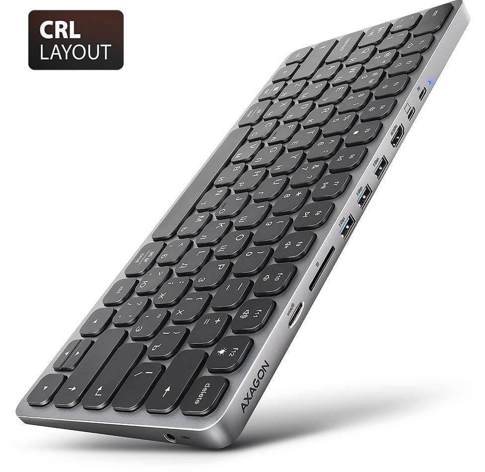 Tastierë me hub USB C Axagon HMC KB CRL, 9n1, 0.6m, gri