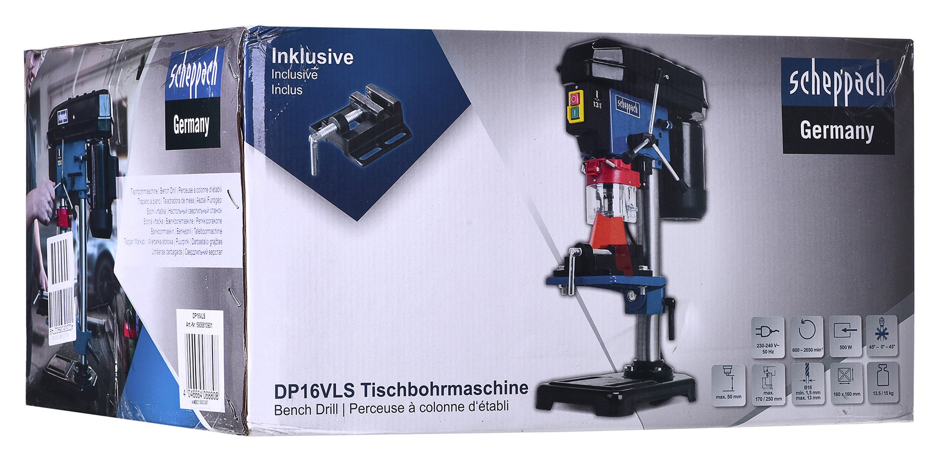 Makinë shpimi stacionare Scheppach DP16VLS, 500W, 5 shpejtësi, me lazer